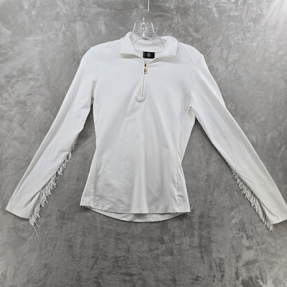 Bogner Women XS Quarter Zip Pullover White Fringe Long Sleeve Logo Top